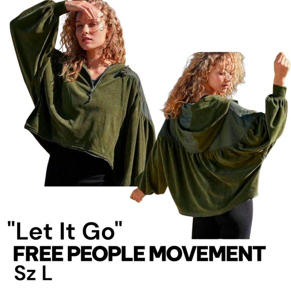 FREE PEOPLE MOVEMENT LET IT GO Sz L Oversized ¼ Zip Balloon Sleeve Crop Sweater - Picture 1 of 9